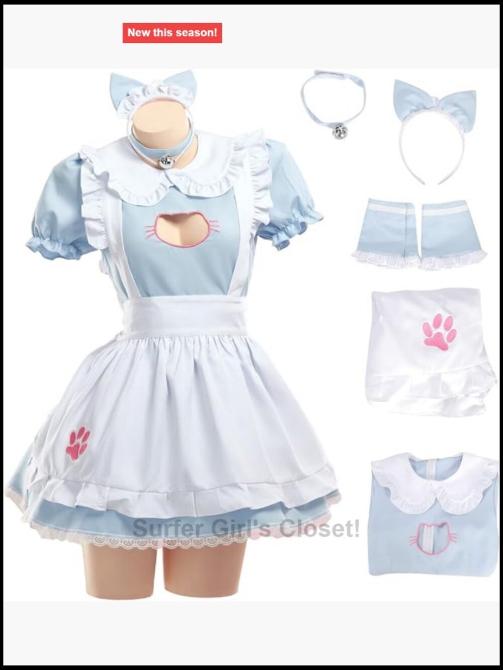 Women's French Maid Cosplay Dress with Paw Embroidery Kawaii Kitty Costume
